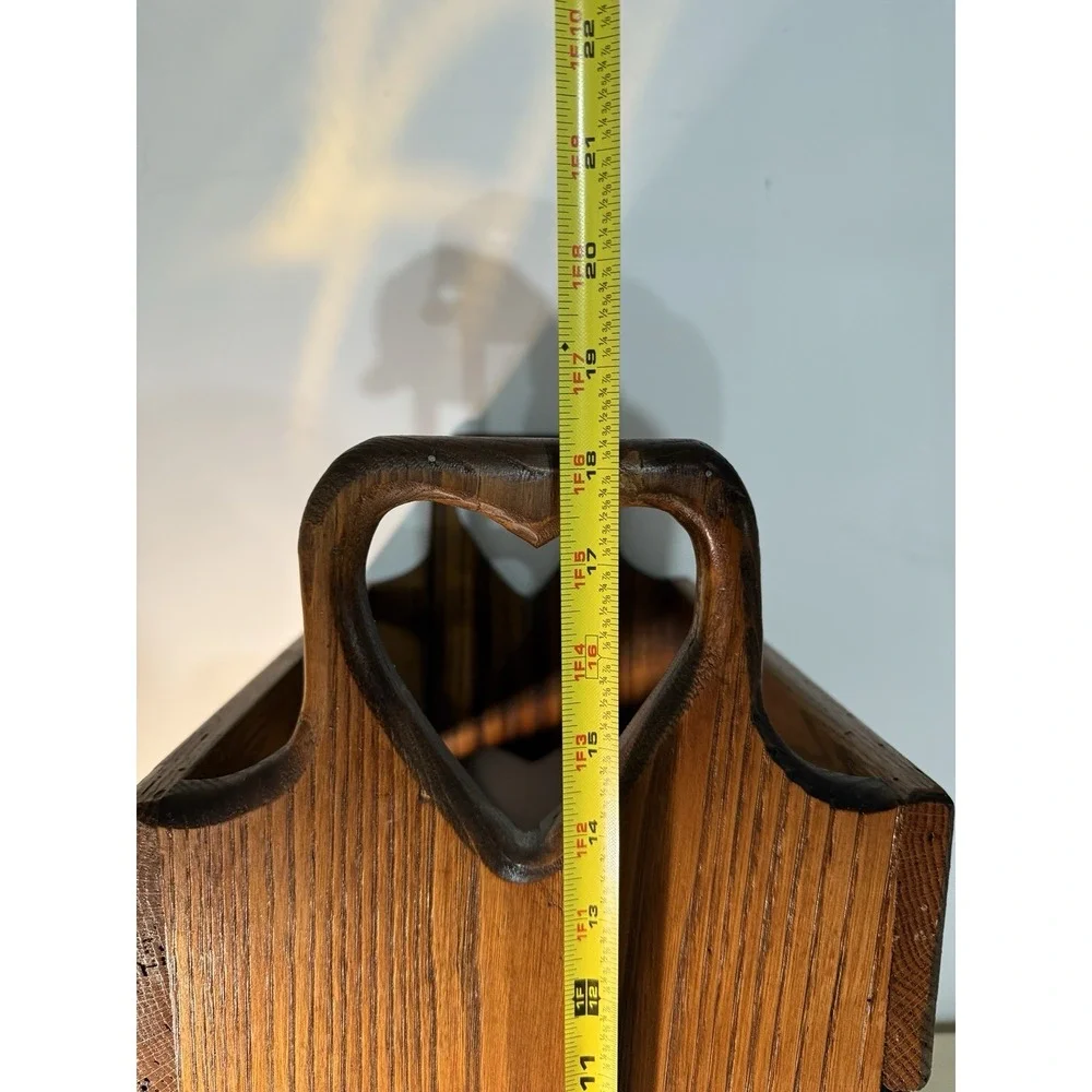 Vintage Wooden Farmhouse Heart Cutout Magazine Rack Basket Cottage Core - Picture 5 of 7